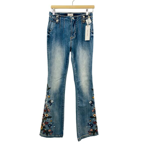 Driftwood Wyatt High Waisted Flare embroidered jeans 27x34